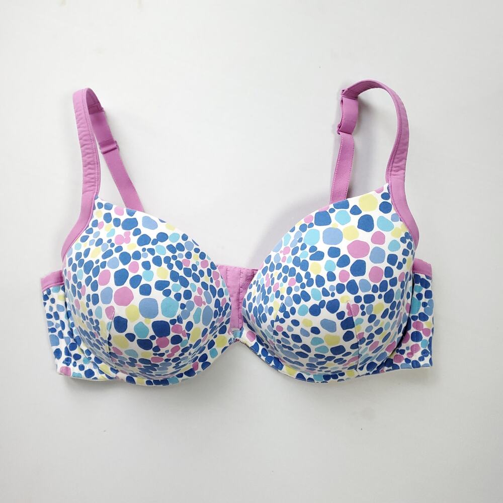 Cacique Blue Purple Multicolor Dot Lined Full Coverage Bra No Pads 44D